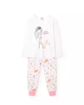 Хлопковая пижама для девочки с длинными рукавами и рисунком спереди Boboli, белый