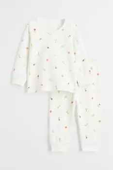 Хлопковая пижама H&amp;M, натуральный белый/овощи