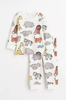 Хлопковая пижама H&amp;M, натуральный белый/животные
