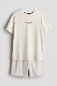 Хлопковая пижама H&M, бежевый