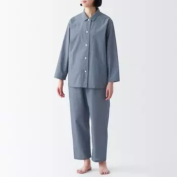 Хлопковая пижама с длинными рукавами MUJI, темно-синий