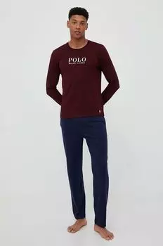 Хлопковая пижама с длинными рукавами Polo Ralph Lauren, гранат