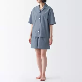 Хлопковая пижама с короткими рукавами MUJI, темно-синий