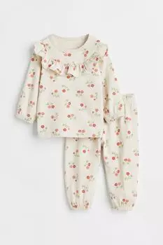 Хлопковая пижама с оборками H&amp;M, светло-бежевый/цветочный