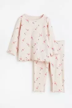 Хлопковая пижама с оборками H&amp;M, светло-розовый/цветы