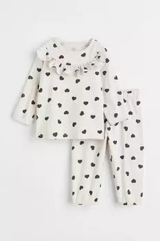 Хлопковая пижама с оборками H&amp;M, светло-серый/сердца