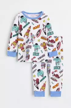 Хлопковая пижама с принтом H&M, белый/мстители