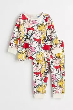 Хлопковая пижама с принтом H&M, белый/свинка пеппа