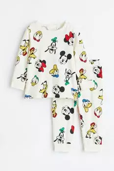 Хлопковая пижама с принтом H&M, натуральный белый/дональд дак