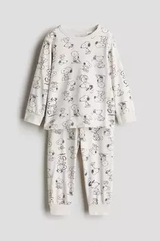 Хлопковая пижама с принтом H&M, белый