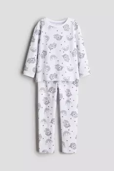 Хлопковая пижама с принтом H&M, белый