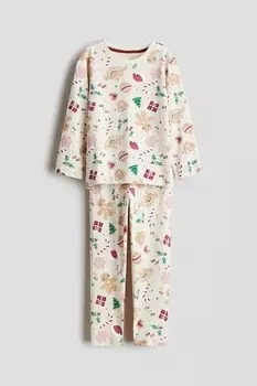 Хлопковая пижама с принтом H&M, белый