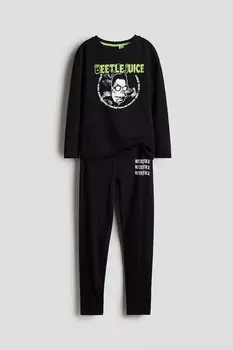 Хлопковая пижама с принтом H&M, черный