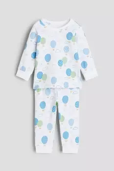 Хлопковая пижама с принтом H&M, голубой
