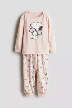 Хлопковая пижама с принтом H&M, розовый