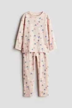 Хлопковая пижама с принтом H&M, розовый