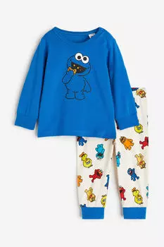 Хлопковая пижама с принтом H&M, синий