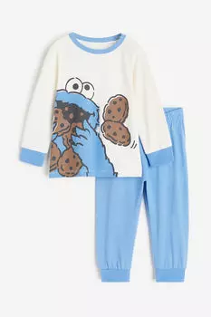 Хлопковая пижама с принтом H&M, синий