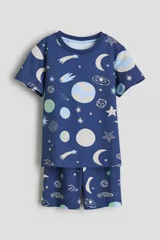 Хлопковая пижама с принтом H&M, синий