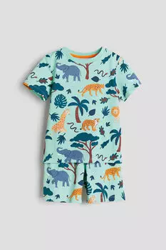 Хлопковая пижама с принтом H&M, зеленый