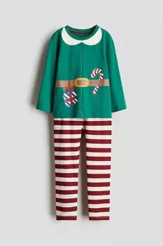 Хлопковая пижама с принтом H&M, зеленый