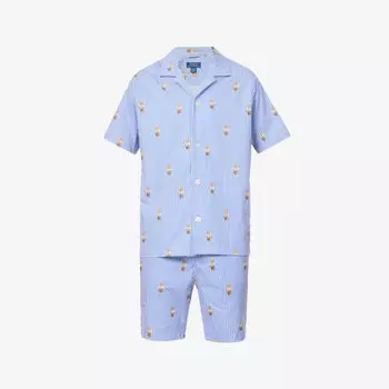 Хлопковая пижама в полоску Polo Bear Polo Ralph Lauren, белый