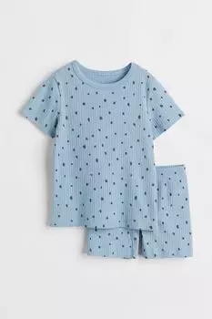 Хлопковая пижама в полоску с футболкой и шортами H&M