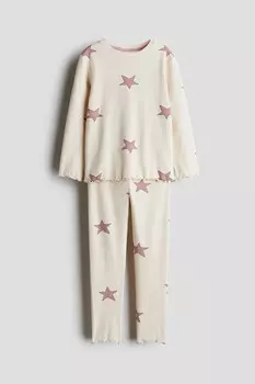 Хлопковая пижама в рубчик H&M, бежевый