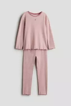 Хлопковая пижама в рубчик H&M, розовый