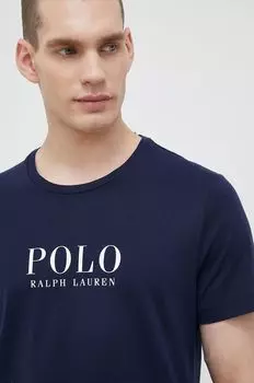 Хлопковая пижамная футболка Polo Ralph Lauren, темно-синий