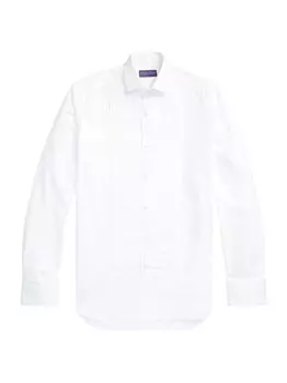 Хлопковая плиссированная рубашка Dexter с длинными рукавами Ralph Lauren Purple Label, белый