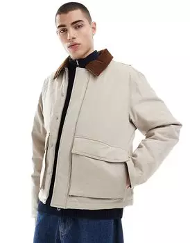 Хлопковая плотницкая куртка бежевого цвета с карманами Jack & Jones