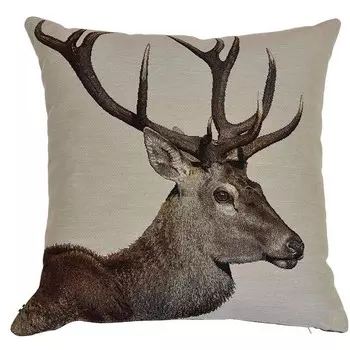 Хлопковая подушка с принтом оленя в профиль - Натуральный олень Daunex, бежевый