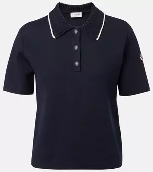 Хлопковая поло с логотипом Moncler, темно-синий