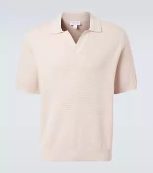 Хлопковая поло с вафельной вязкой Sunspel, экрю