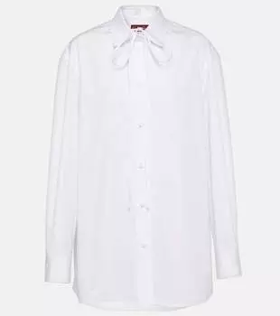 Хлопковая поплиновая рубашка с бантовыми складками Gucci, белый