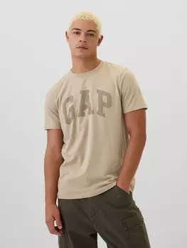 Хлопковая повседневная мягкая базовая футболка с логотипом Gap, бежевый
