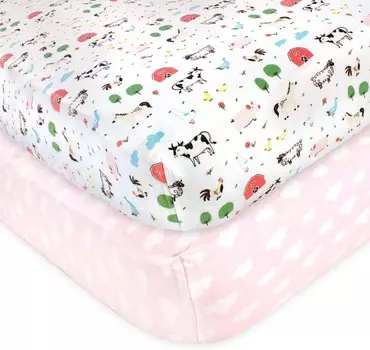 Хлопковая простыня для детской кроватки Hudson Baby унисекс, для девочек на ферме, один размер, Girl Farm Animals