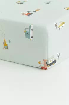 Хлопковая простыня с рисунком H&M, 90x200 см, зеленый