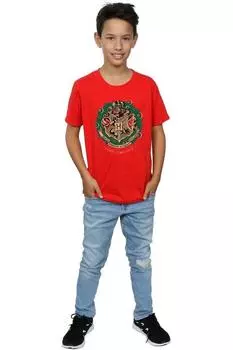 Хлопковая рождественская футболка с венком Harry Potter, красный