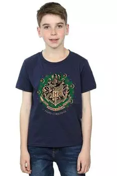 Хлопковая рождественская футболка с венком Harry Potter, темно-синий