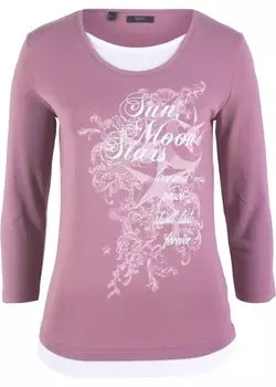 Хлопковая рубашка 2 в 1 рукава 3/4 Bpc Bonprix Collection, фиолетовый