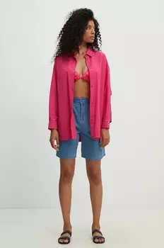 Хлопковая рубашка Answear Lab, розовый