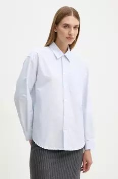 Хлопковая рубашка бойфренда Chemise с логотипом A.P.C., синий