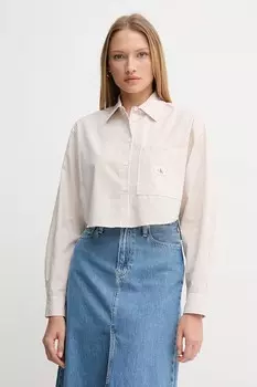 Хлопковая рубашка Calvin Klein Jeans, бежевый