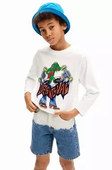 Хлопковая рубашка Desigual с длинными рукавами для мальчиков, белый