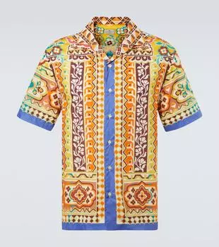 Хлопковая рубашка для боулинга с принтом Etro, Print On Yellow Base