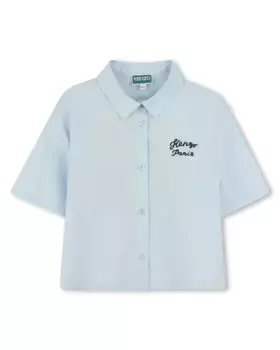 Хлопковая рубашка для девочки с вышивкой на спине Kenzo Kids, голубой