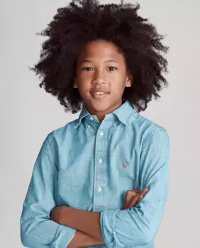 Хлопковая рубашка для мальчика с длинными рукавами Polo Ralph Lauren, голубой