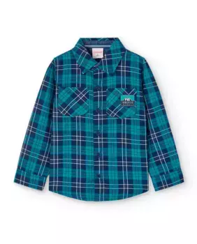Хлопковая рубашка для мальчика с клетчатым принтом и карманами Boboli, синий
